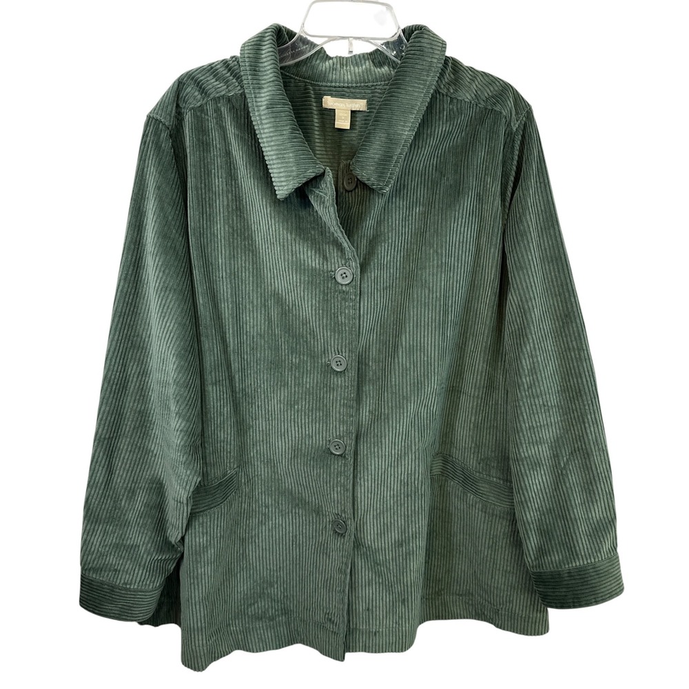 Woman Within Plus Size 22/24W Top 1X Green Cotton Corduroy Shacket Earthy Boho F